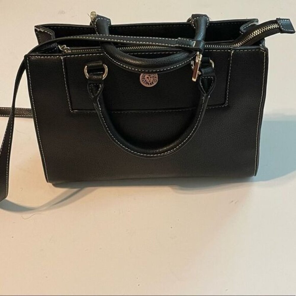 Anne Klein Satchel Bag Faux Leather Crossbody Tote Gold Hardware Quiet Luxury - Picture 6 of 16